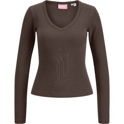 тениска,мъжки,тениски,дамски,тениски,jack,&,jones,freya,straight,fit,jjxx,long,sleeve,v,neck,t,shirt,brown,(bracken)