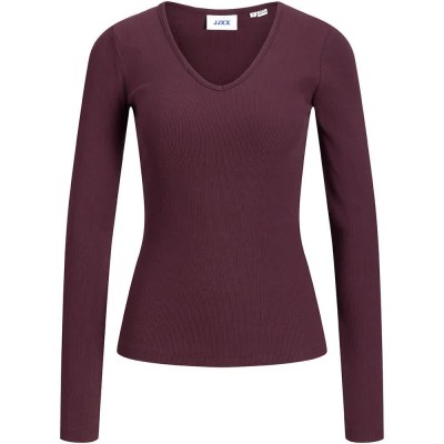 тениска,мъжки,тениски,дамски,тениски,jack,&,jones,freya,straight,fit,jjxx,long,sleeve,v,neck,t,shirt,purple,(winetasting)