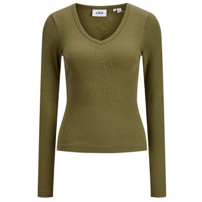 тениска,мъжки,тениски,дамски,тениски,jack,&,jones,freya,straight,fit,jjxx,long,sleeve,v,neck,t,shirt,green,(burnt,olive)