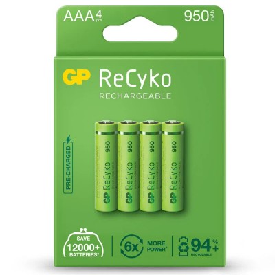 батерии,gp,batteries,lr03,recyko,4und,rechargeable,battery,4,units,green,(green,white)