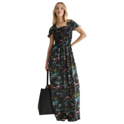 рокля,дамски,поли,и,рокли,scotch,&,soda,ufu01634t,short,sleeve,long,dress,black,(glitch,dream,forest,night)