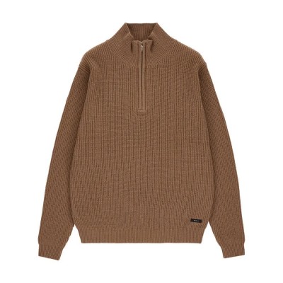 блуза,мъжки,пуловери,дамски,пуловери,makia,touko,knit,half,zip,sweater,brown,(deep,camel)