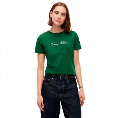тениска,мъжки,тениски,дамски,тениски,tommy,hilfiger,script,regular,fit,short,sleeve,t,shirt,green,(deep,evergreen)