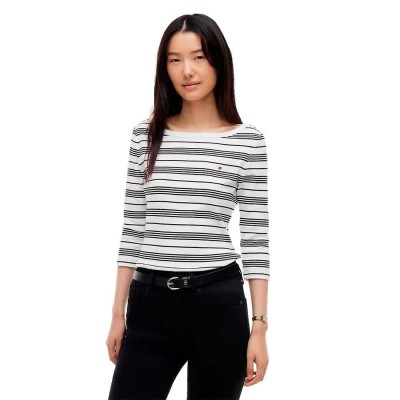 тениска,мъжки,тениски,дамски,тениски,tommy,hilfiger,ww0ww49928,3,4,sleeve,t,shirt,white,(broken,stripe,ecru,black)