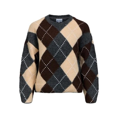 блуза,мъжки,пуловери,дамски,пуловери,vila,brenda,sweater,multicolor,(medium,grey,melange,checks,seal,brown,sandshell)