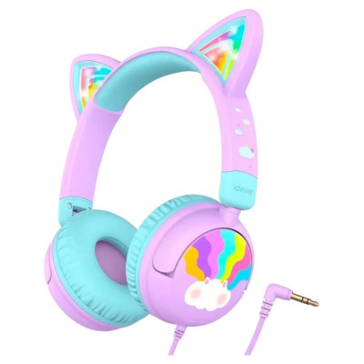 слушалки,слушалки,iclever,hs25,cat,ear,headphones,silver,(purple)