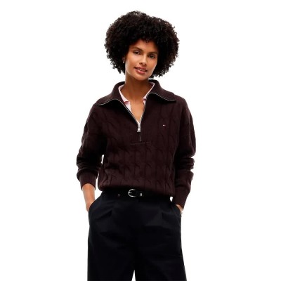 блуза,мъжки,пуловери,дамски,пуловери,tommy,hilfiger,ww0ww46425,half,zip,sweater,brown,(chocolate)