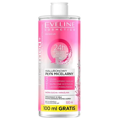 козметика,за,почистване,eveline,facemed+,hyaluronic,400ml,micellar,water,clear