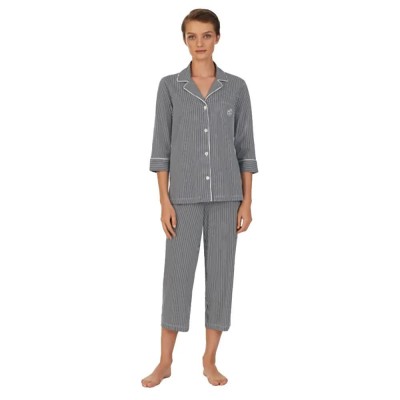 пижама,дамски,пижами,lauren,bingham,3,4,sleeve,pyjama,grey,(navy,white)