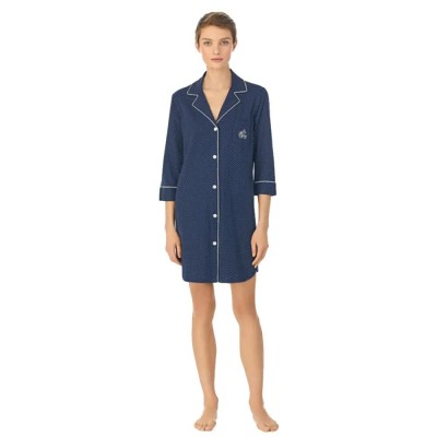 дамски,пижами,lauren,3,4,sleeve,nightgown,blue,(navy,white)