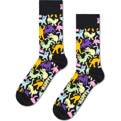 чорапи,мъжки,чорапи,дамски,чорапи,happy,socks,cat,crew,socks,black,(black,multi)