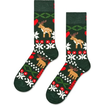 чорапи,мъжки,чорапи,дамски,чорапи,happy,socks,fair,isle,reindeer,love,crew,socks,green,(multicolor)