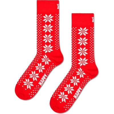 чорапи,мъжки,чорапи,дамски,чорапи,happy,socks,fair,isle,stars,crew,socks,red,(red)