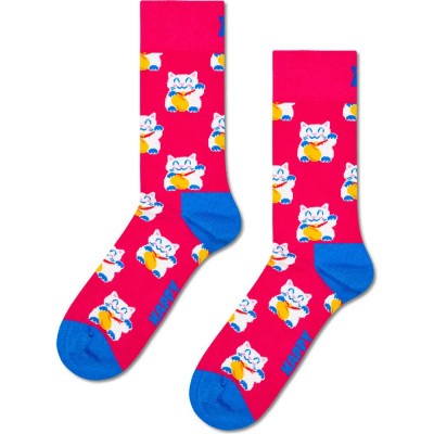 чорапи,мъжки,чорапи,дамски,чорапи,happy,socks,lucky,neko,crew,socks,pink,(multicolor)