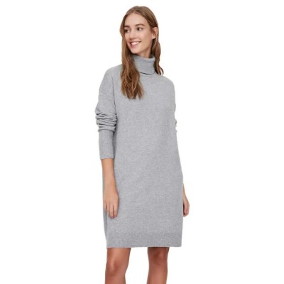 рокля,дамски,поли,и,рокли,vero,moda,brilliant,roll,neck,long,sleeve,short,dress,refurbished,grey,(light,grey,melange)