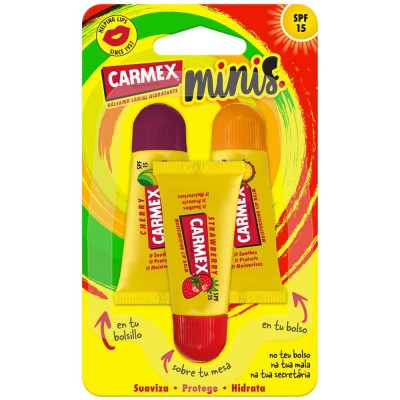 козметика,за,овлажняване,carmex,minis,triple,cherry&pineapple&strawberry,spf15,lip,balm,yellow