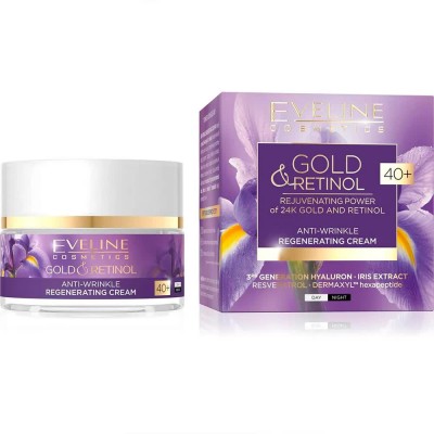 специфични,козметични,продукти,eveline,gold&retinol,anti,wrinkle,regenerating,40+,50ml,facial,cream,purple