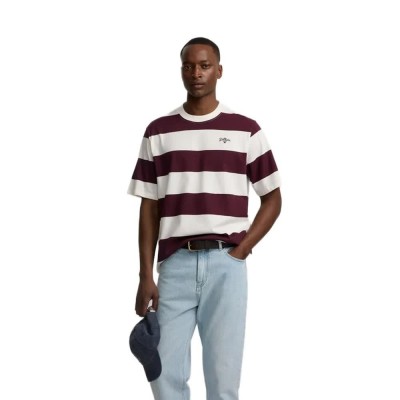 тениска,мъжки,тениски,дамски,тениски,silbon,wide,stripe,special,fit,short,sleeve,t,shirt,red,(bordeaux)