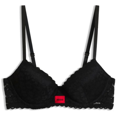 дамско,бельо,дамски,бикини,и,танкини,hugo,savana,push,up,10282672,red,bra,black,(black)