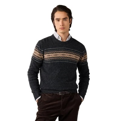 блуза,мъжки,пуловери,дамски,пуловери,hackett,fairisle,crew,sweater,black,(college,grey)
