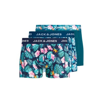 боксерки,мъжко,бельо,jack,&,jones,buster,flower,trunks,boxers,3,units,blue,(pageant,blue)