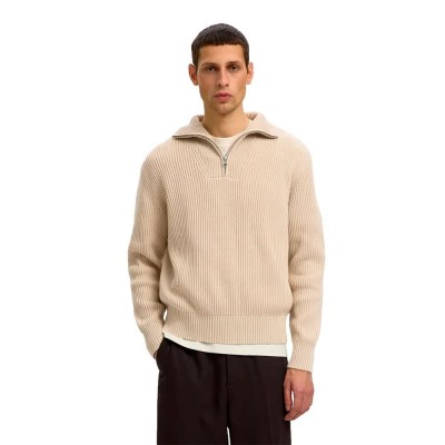 блуза,мъжки,пуловери,дамски,пуловери,selected,dry,relaxed,fit,half,zip,sweater,beige,(oatmeal)
