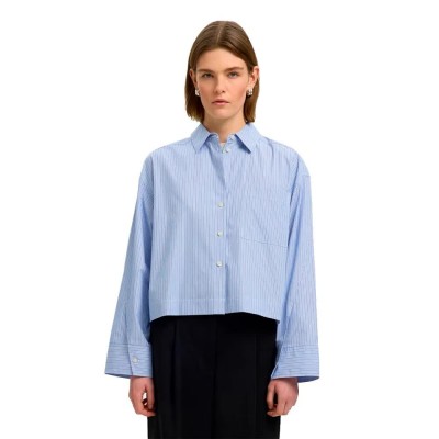 риза,с,дълъг,ръкав,дамски,ризи,мъжки,ризи,selected,dannie,cropped,long,sleeve,shirt,blue,(dark,sapphire,bright,white)