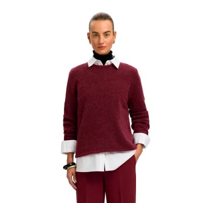 блуза,мъжки,пуловери,дамски,пуловери,selected,lulu,new,sweater,red,(tawny,port,melange)