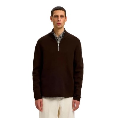 блуза,мъжки,пуловери,дамски,пуловери,selected,teller,half,zip,sweater,brown,(delicioso)
