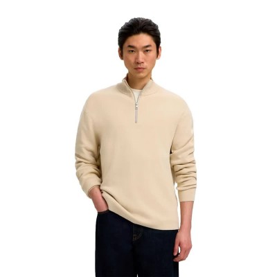 блуза,мъжки,пуловери,дамски,пуловери,selected,teller,half,zip,sweater,beige,(oatmeal)
