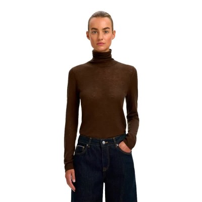 блуза,мъжки,пуловери,дамски,пуловери,selected,vendy,high,neck,sweater,brown,(delicioso)