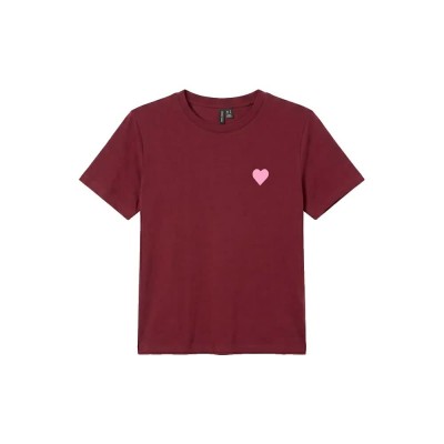 тениска,мъжки,тениски,дамски,тениски,vero,moda,paulina,thea,short,sleeve,t,shirt,red,pink,(windsor,wine,prism,pink,emb,heart)