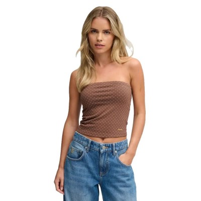 потник,дамски,топове,superdry,athletic,essential,bandeau,sleeveless,top,brown,(chestnut,brown,pink,polka,dot)