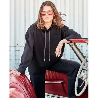 блуза,дамски,блузи,gisela,oversize,single,soft,touch,funnel,neck,sweatshirt,black,(black)
