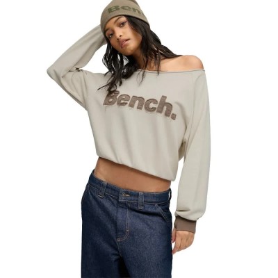 блуза,дамски,блузи,superdry,bardot,applique,crew,sweatshirt,beige,(moonbeam,chocolate,chip)