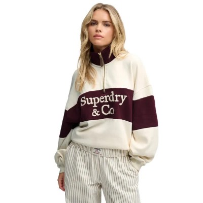 блуза,дамски,блузи,superdry,company,logo,half,zip,sweatshirt,beige,(vintage,cream)
