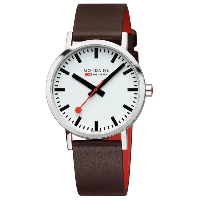 часовник,часовници,mondaine,classic,40,mm,watch,refurbished,brown,(white,brown,vegan,grape,leather)