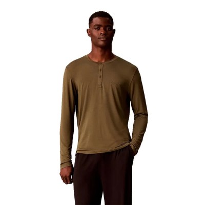 тениска,мъжки,пижами,calvin,klein,ultra,soft,modal,henley,long,sleeve,pyjama,t,shirt,brown,(olive,night)
