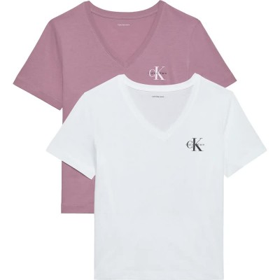 тениска,мъжки,тениски,дамски,тениски,calvin,klein,jeans,lv047c906g,short,sleeve,v,neck,t,shirt,2,units,white,pink,(dusky,orchid,bright,white)