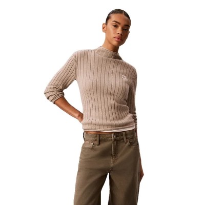 блуза,мъжки,пуловери,дамски,пуловери,calvin,klein,jeans,lv047h304g,high,neck,sweater,brown,(oatmeal,melange)