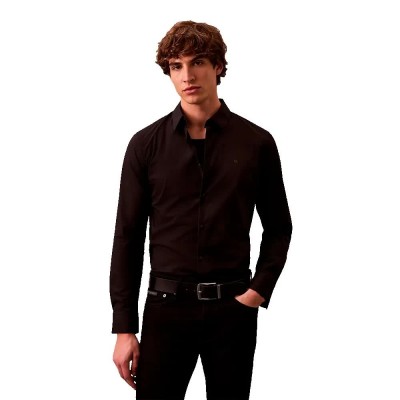 риза,с,дълъг,ръкав,дамски,ризи,мъжки,ризи,calvin,klein,solid,stretch,slim,fit,long,sleeve,shirt,refurbished,black,(black)