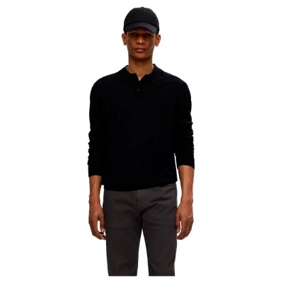 дамски,блузи,с,яка,мъжки,блузи,с,яка,selected,tray,long,sleeve,polo,refurbished,black,(black)