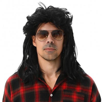 maaskantje,schnitzel,retro,mullet,mullet,wig,black