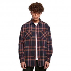 urban,classics,heavy,long,oversized,checked,long,sleeve,shirt,navy,orange,(blue)