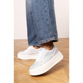 Кецове на платформа Wheres That From Wedge Lace Up Trainer with Diamante Detail - White кецове,на,платформа,дамски,маратонки,wheres,that,from,wedge,lace,up,trainer,with,diamante,detail,white
