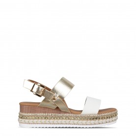 Сандали Be You Wide Fit Embellished Flatform Sandal - White/Gold сандали,дамски,сандали,be,you,wide,fit,embellished,flatform,sandal,white,gold