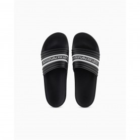 Emporio Armani Tape Logo Sliders - Blk/Blk/Wht мъжки,джапанки,и,чехли,emporio,armani,tape,logo,sliders,blk,blk,wht