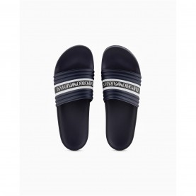 Emporio Armani Tape Logo Sliders - Blu/Blk/Wht мъжки,джапанки,и,чехли,emporio,armani,tape,logo,sliders,blu,blk,wht