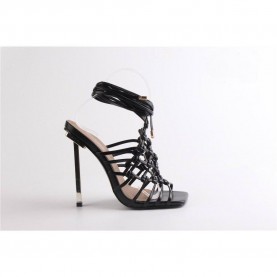 Дамски сандали Chic Womens Open Toe Lace-Up Flat Sandal - Black Pu дамски,сандали,дамски,сандали,и,чехли,chic,women,s,open,toe,lace,up,flat,sandal,black,pu