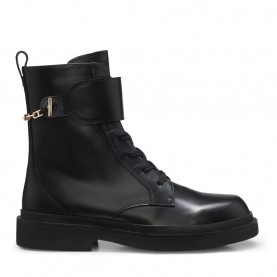 Дамски обувки Boss Womens BOSS Leather Ankle Boots with Gold-Tonne Buckle Hardware (Eleri) - Black 001 дамски,обувки,дамски,боти,boss,womens,boss,leather,ankle,boots,with,gold,tonne,buckle,hardware,eleri,black,001
